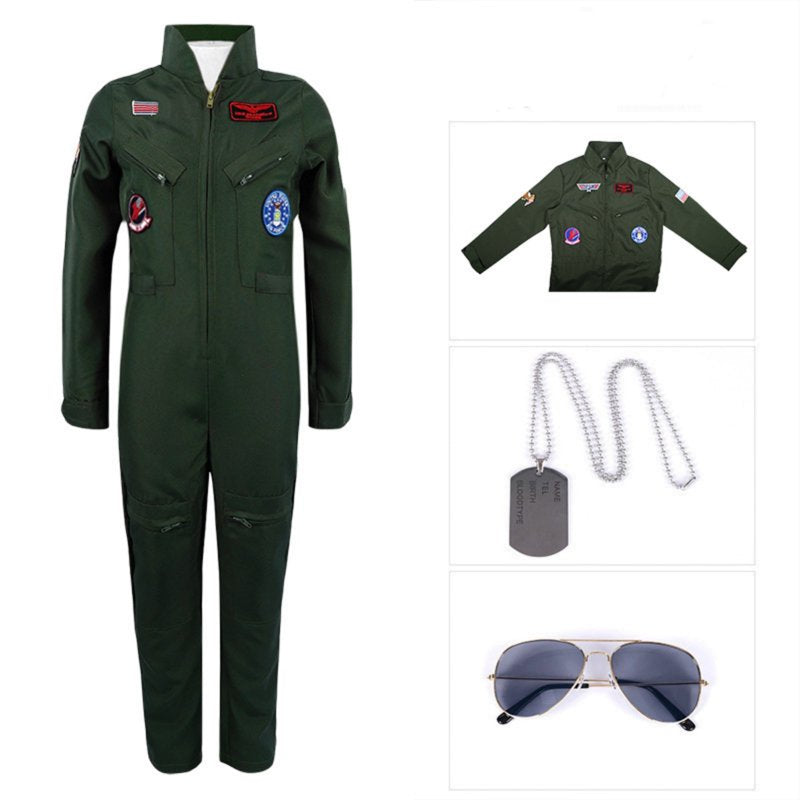 Kids Fighter Pilot Costume Green 5T Air Force Flight Suit Roleplay Dress Up