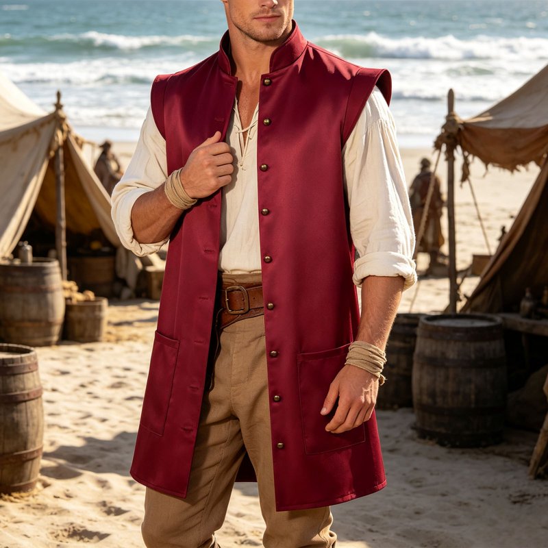 Men's Sleeveless Pirate Jacket Halloween Costume - Red, Size S