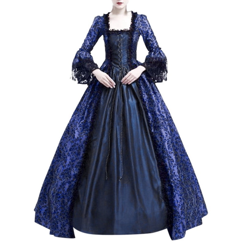 Women's Medieval Regency Gothic Costume Maxi Dress Navy S - Plus Size 18th Century Cosplay