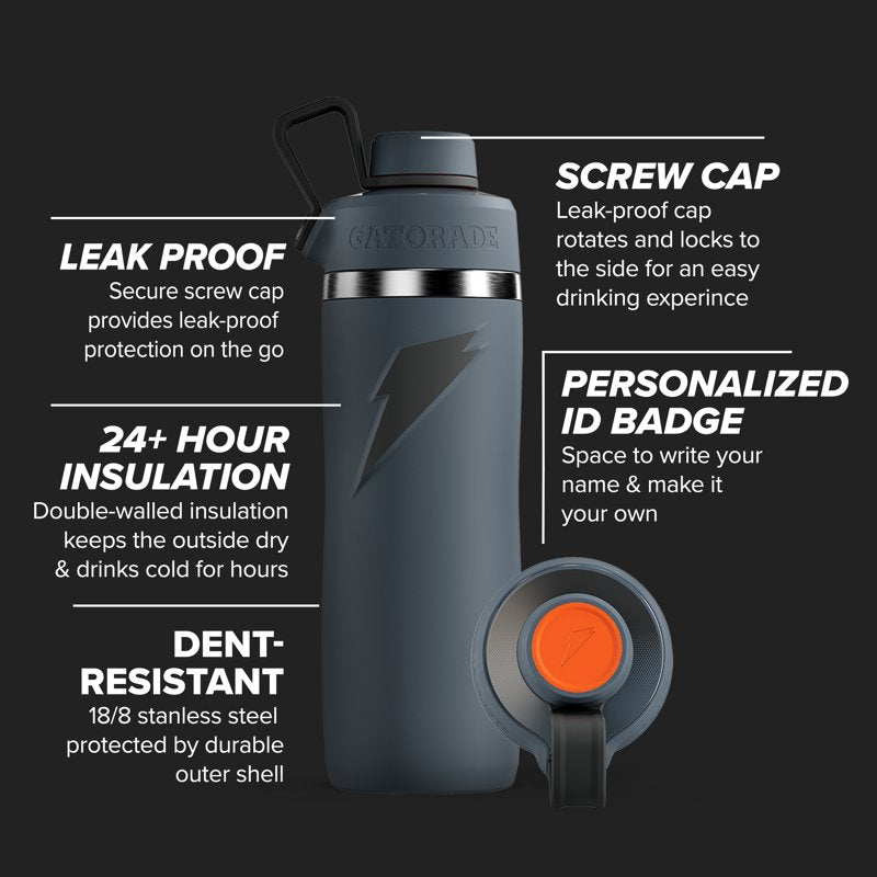 Stainless Steel Water Bottle - 32oz, Twist Cap, Graphite