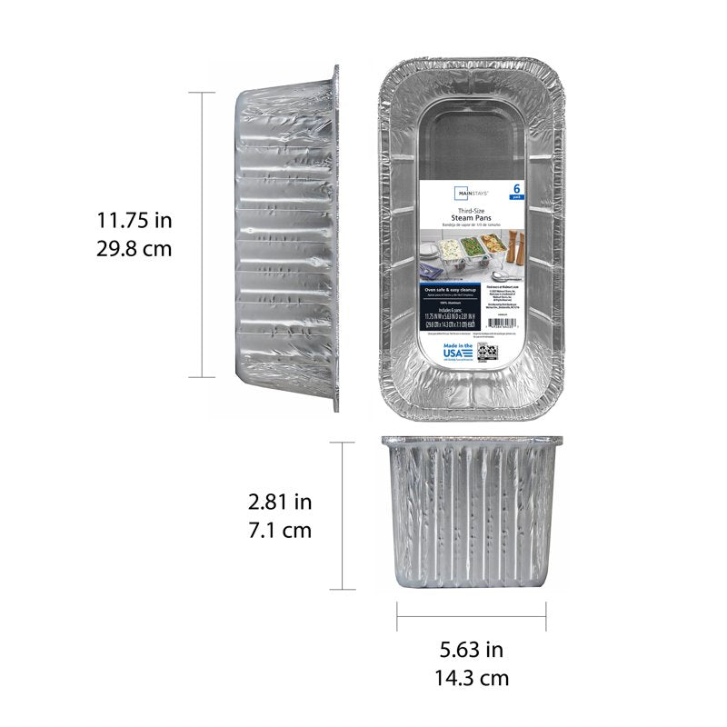 1/3 Steam Table Pans - Aluminum Disposable Catering Pans, 6 Count - 12.63 in x 6.5 in