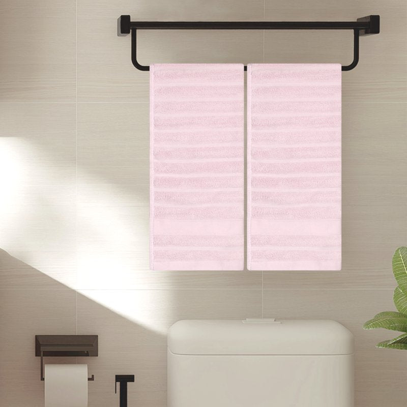 Pink White Cotton Hand Towels 14x30 Inch Striped Decorative Set