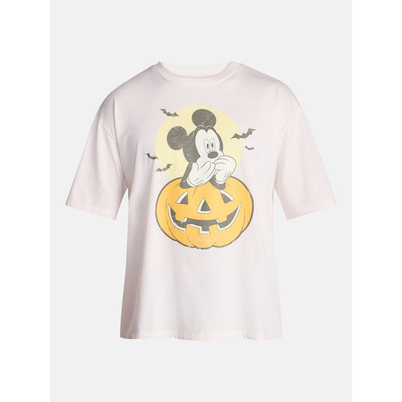White Wash Mickey Mouse Pumpkin Halloween Graphic T-Shirt XL