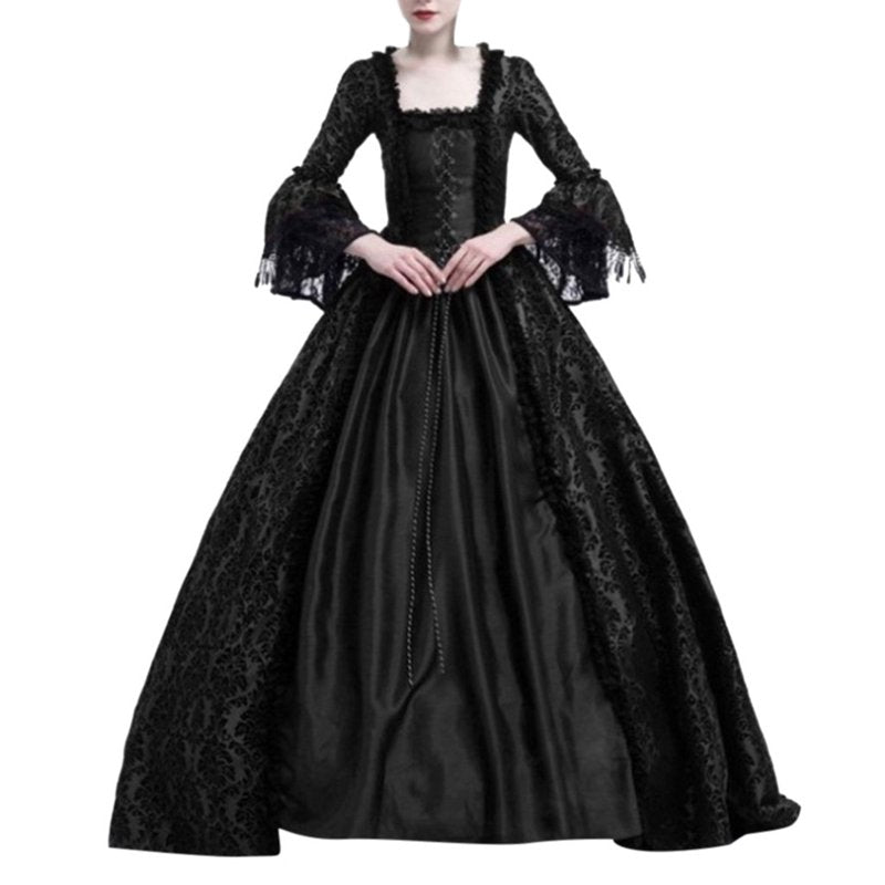 Maxi Dress for Women Rococo Gothic Victorian Halloween Costume CC-Black & Halloween