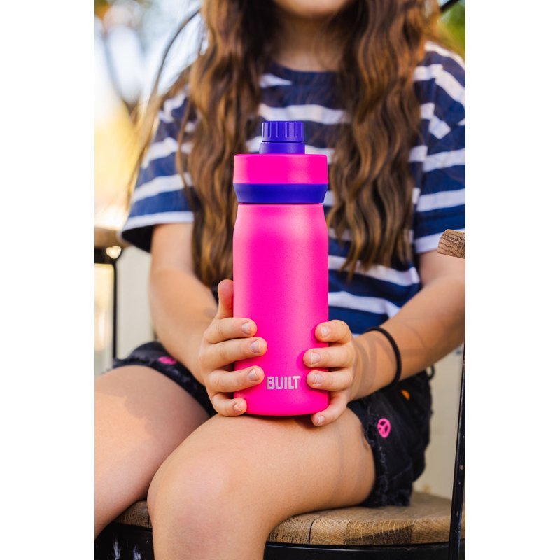 16 oz Stainless Steel Kids Water Bottle - 3 Pack, Pink/Purple