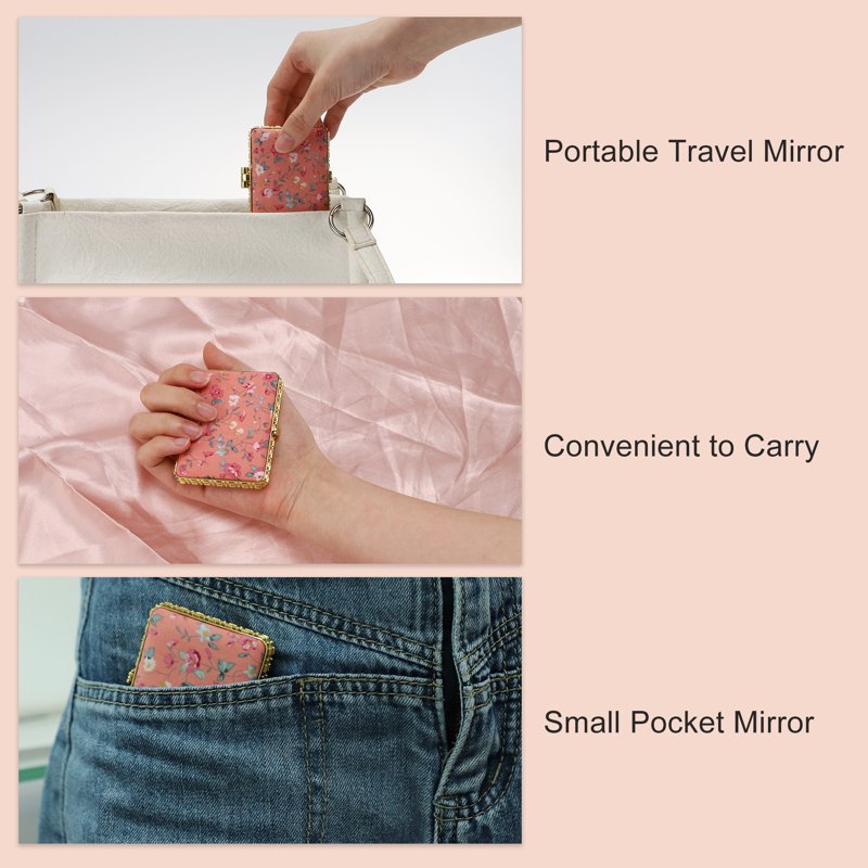 Floral Compact Pocket Mirror - Lightweight Metal Travel Mirror