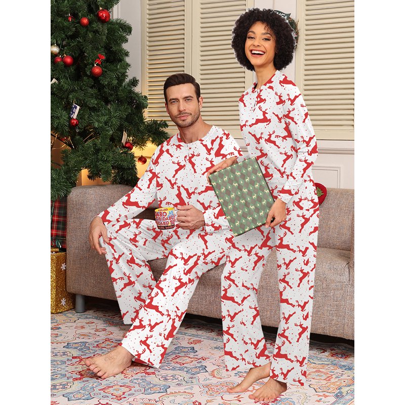 Christmas Couple Pajama Set Men S Red Elk Holiday Sleepwear Matching PJs