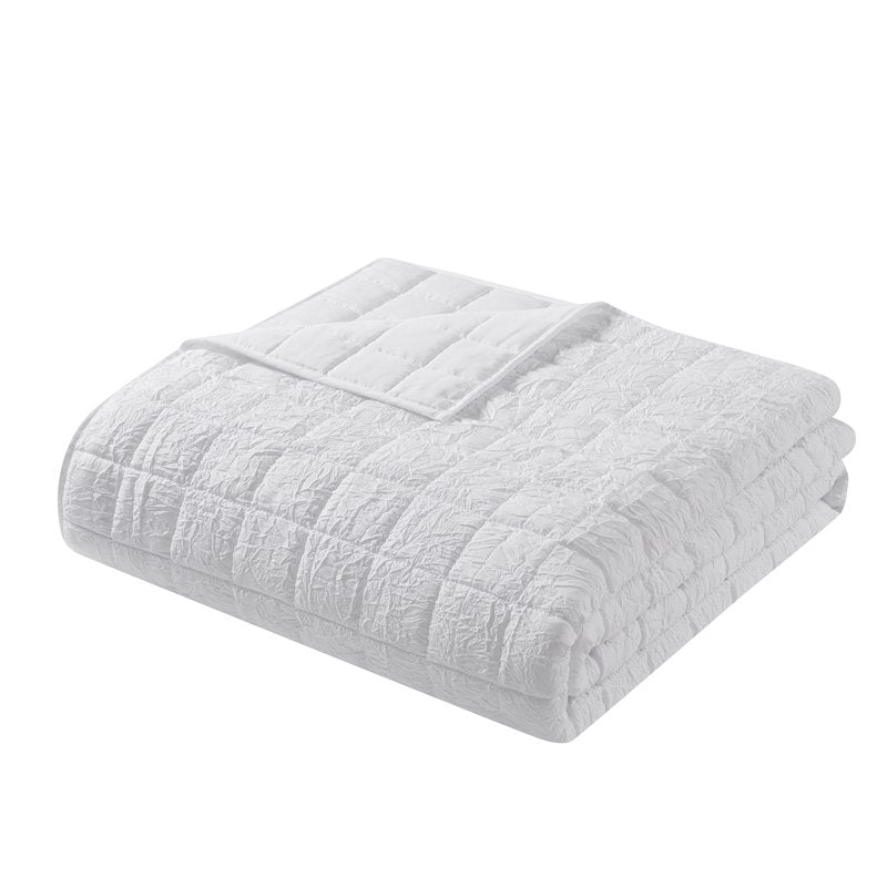 Twin/XL Crinkle Quilt - White Microfiber Bedding, Lightweight & Machine Washable