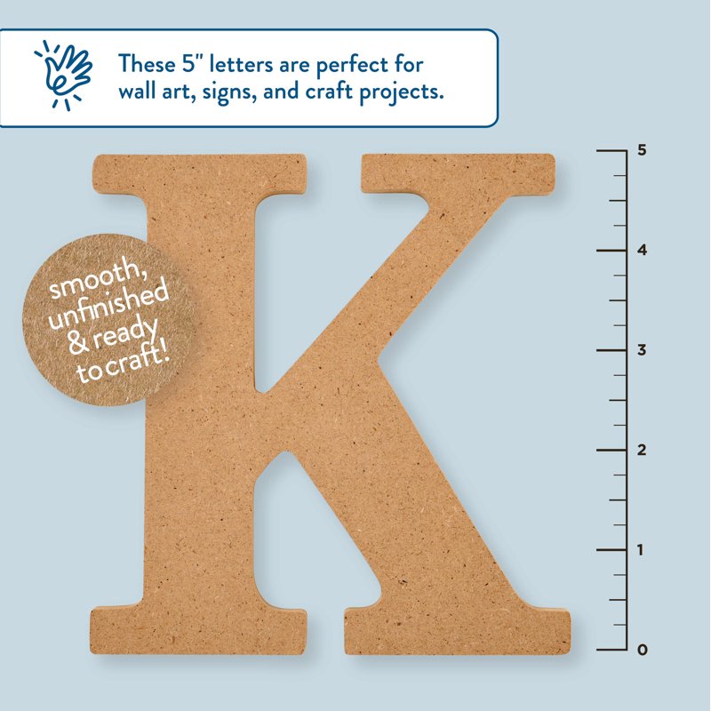 Unfinished MDF Wood Letter K - 5 Inch Personalize Home & Craft Projects