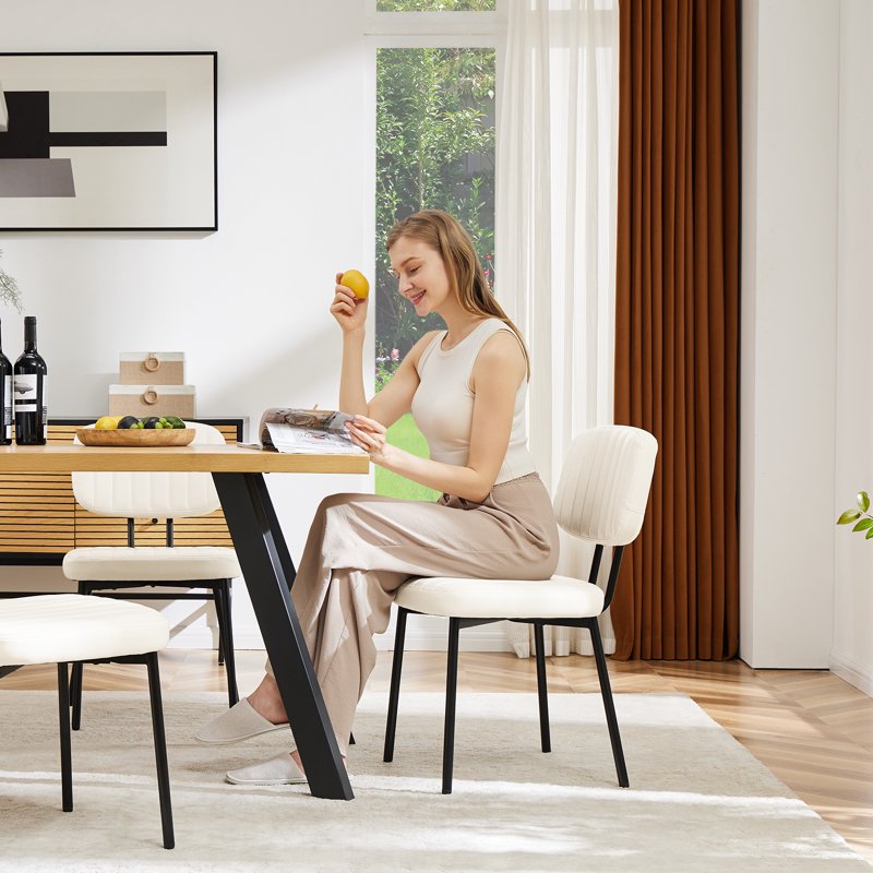 Modern Faux Leather Dining Chairs Set of 2 - White