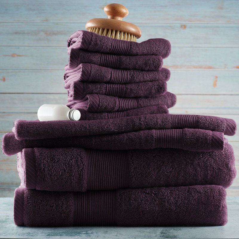 Purple Bath Towels Set - 2 Bath, 2 Hand Towels & 6 Washcloths, 100% Cotton, Luxury Softness