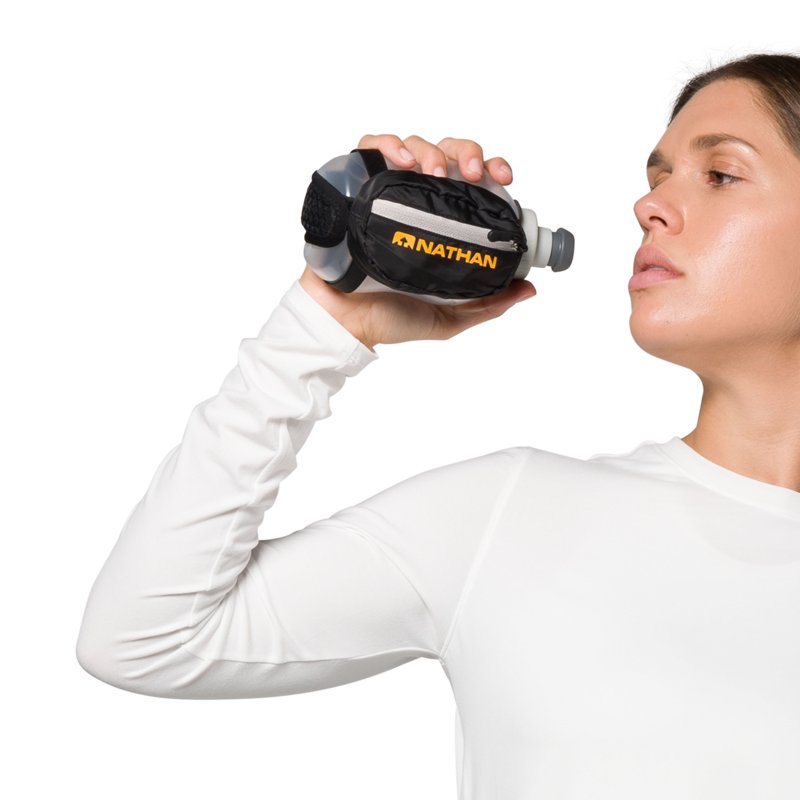 Handheld Running Bottle Holder - 12oz Capacity, Black/Marigold