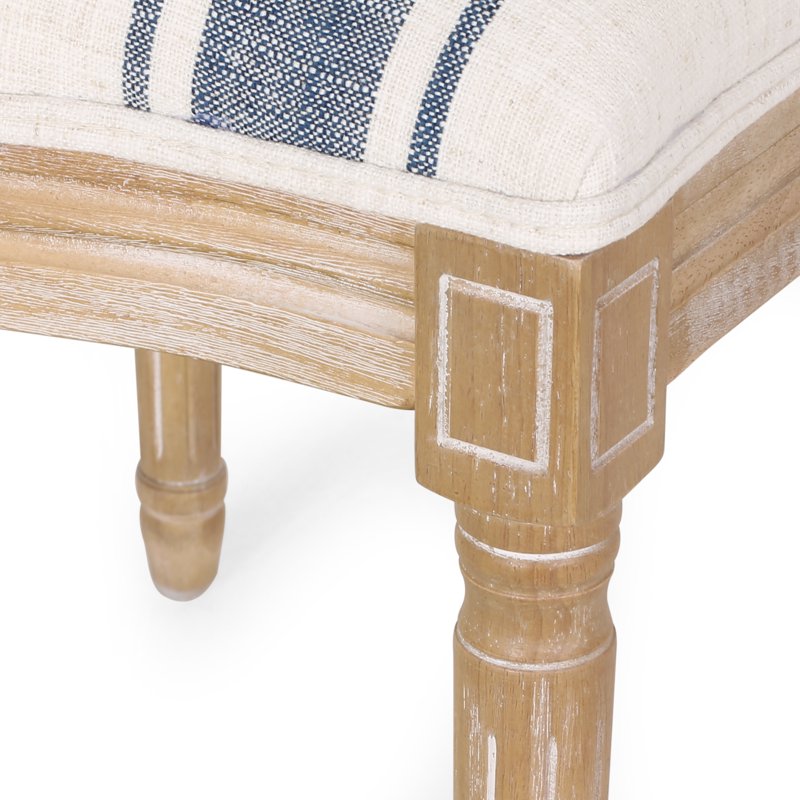 7 Piece Dining Set with Upholstered Chairs - Dark Blue Stripe/Natural