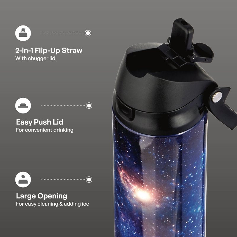 24oz Insulated Stainless Steel Water Bottle with 2-in-1 Lid - Black Space