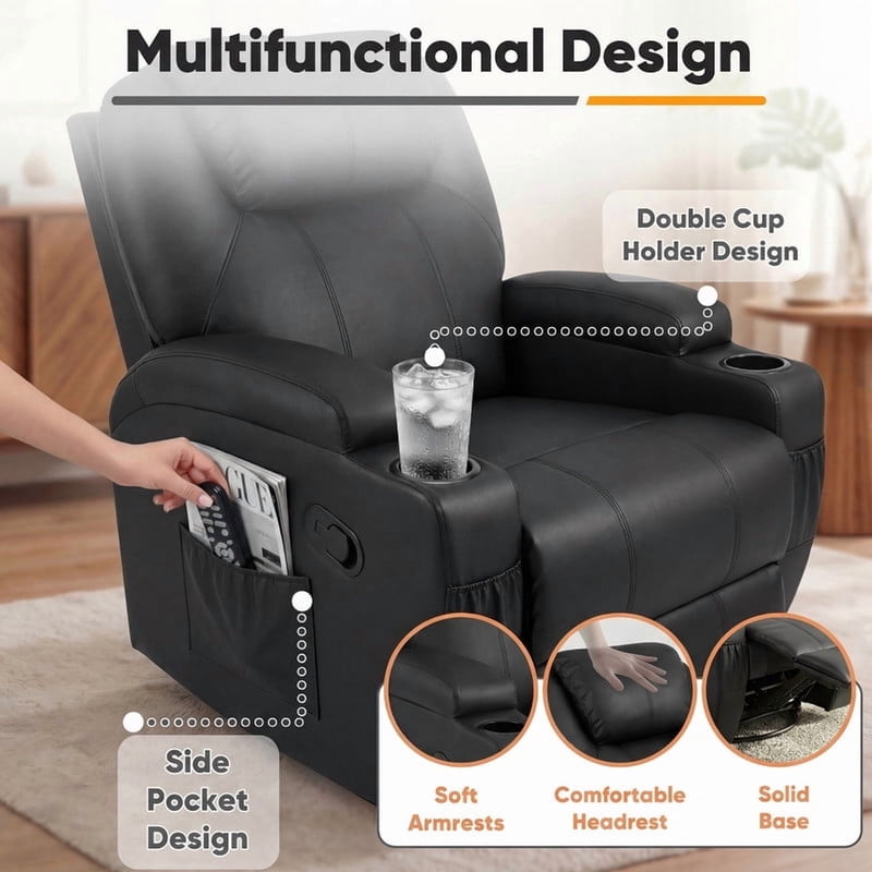 Swivel Rocker Recliner Chair with Massage - Multiple Colors