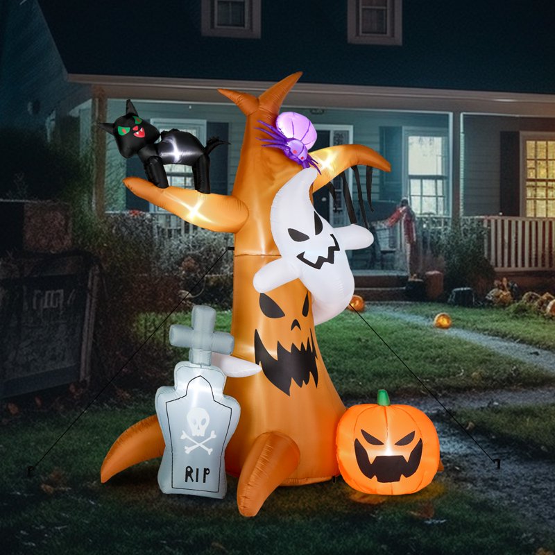 7.8' Outdoor Halloween Inflatable Decoration with 9 LED Lights, Spooky Tree & Tombstone