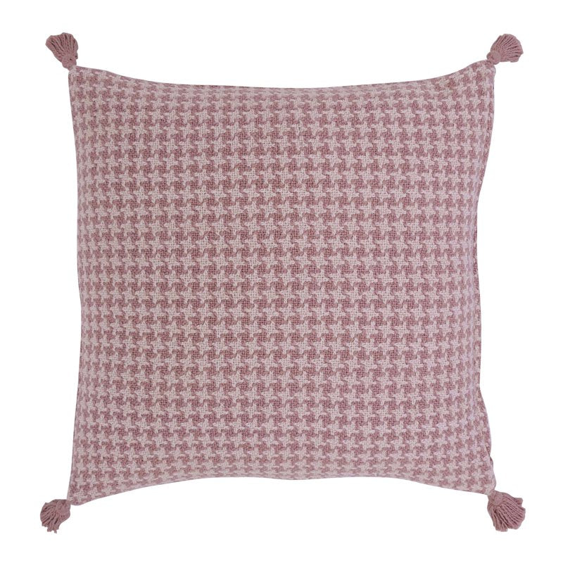 Pink Decorative Throw Pillow 22x22 with Houndstooth Pattern & Tassels - Drew Barrymore