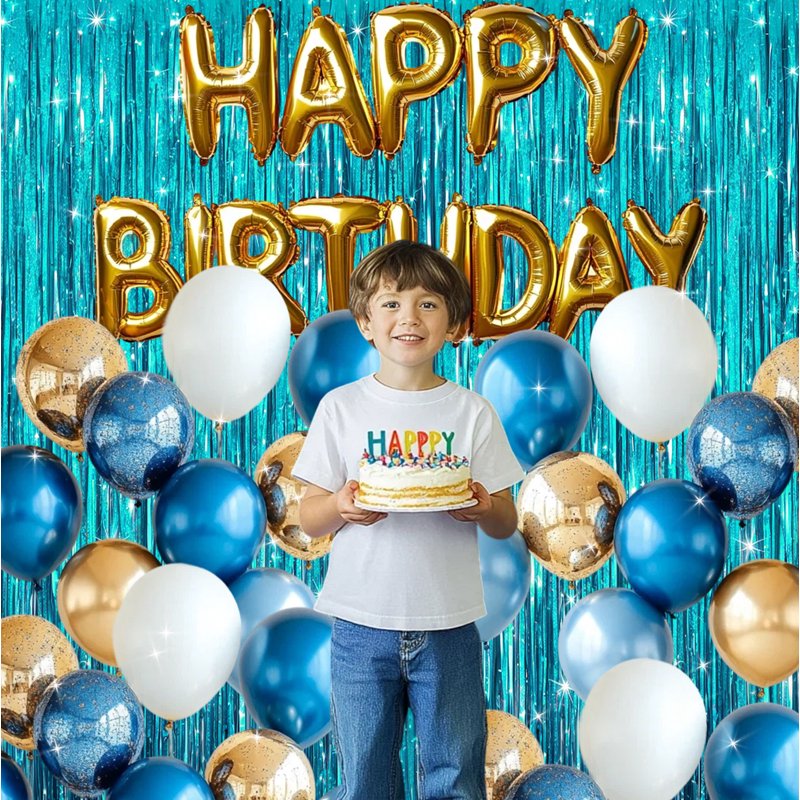 Blue Blinking Foil Fringe Curtain - 4-Pack Party Decorations for Events - Variation of 4, Blue 2