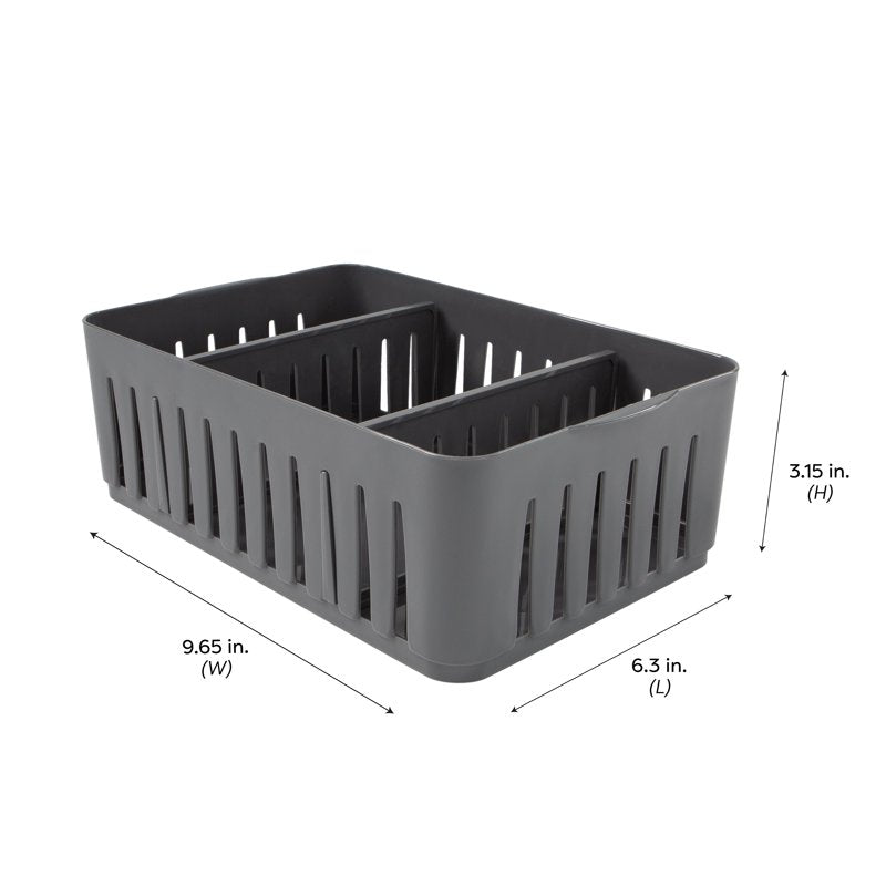 Stackable Plastic Storage Basket with Adjustable Dividers - Grey