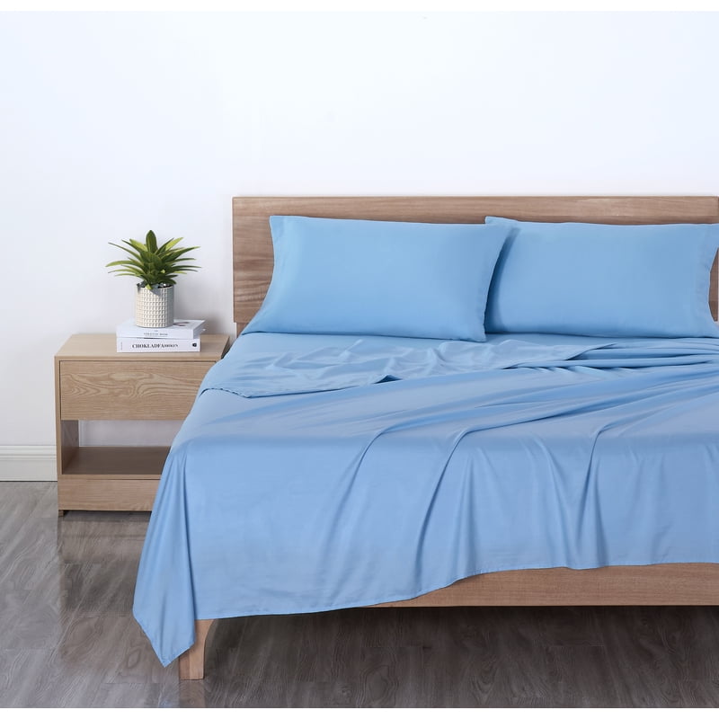 Mainstays Queen Microfiber Bed Sheet Set Light Blue 4-Piece Variation