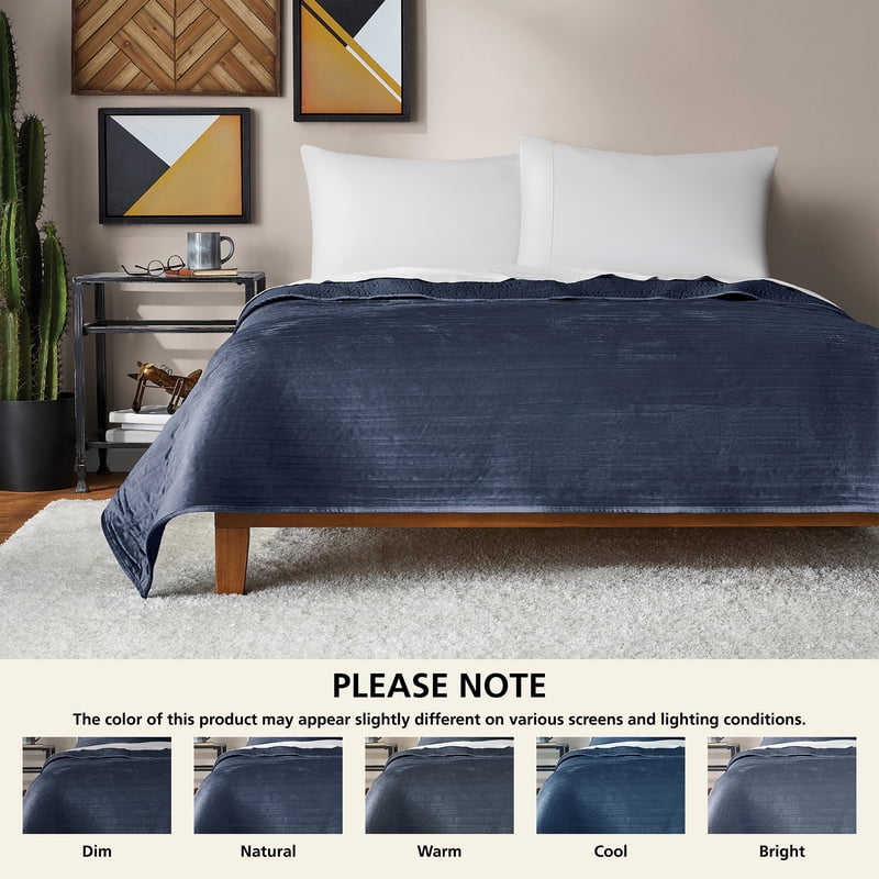 Mainstays Full/Queen Velvet Stripe Quilt - Dark Blue, Soft Microfiber Bedding