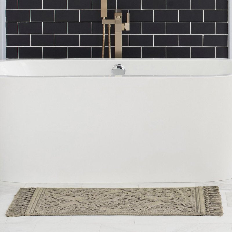 Cotton Fringe Bath Rug Set - Linen, 17 x 24 & 21 x 34 Inches - Jean Pierre Ricardo Collection