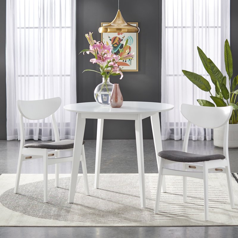 Mid-Century Dining Chairs Set of 2 - White/Gray Upholstery