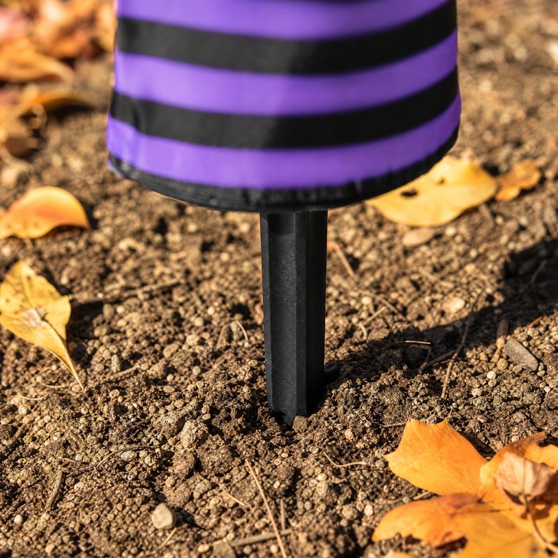 Halloween Witch Leg Yard Stakes with Purple Black Striped Stockings - Outdoor Garden Decor - Set of 2 - Glitter Finish (Variation: Purple)
