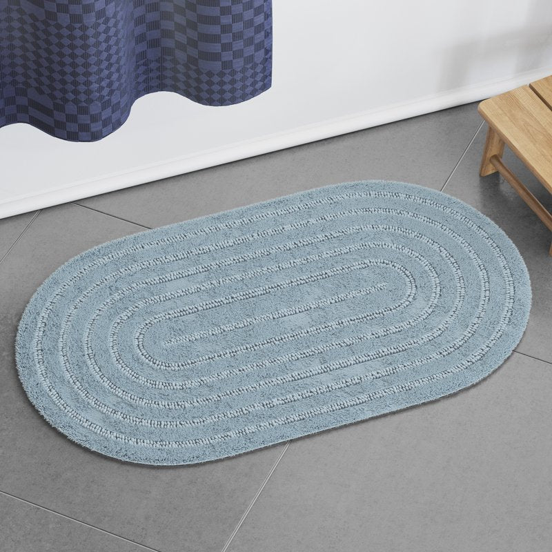 Oval Cotton Bath Rug - Winter Sky by Drew Barrymore, 20 x 34 Inches - Machine Washable Bathroom Rug with Non-Slip Option