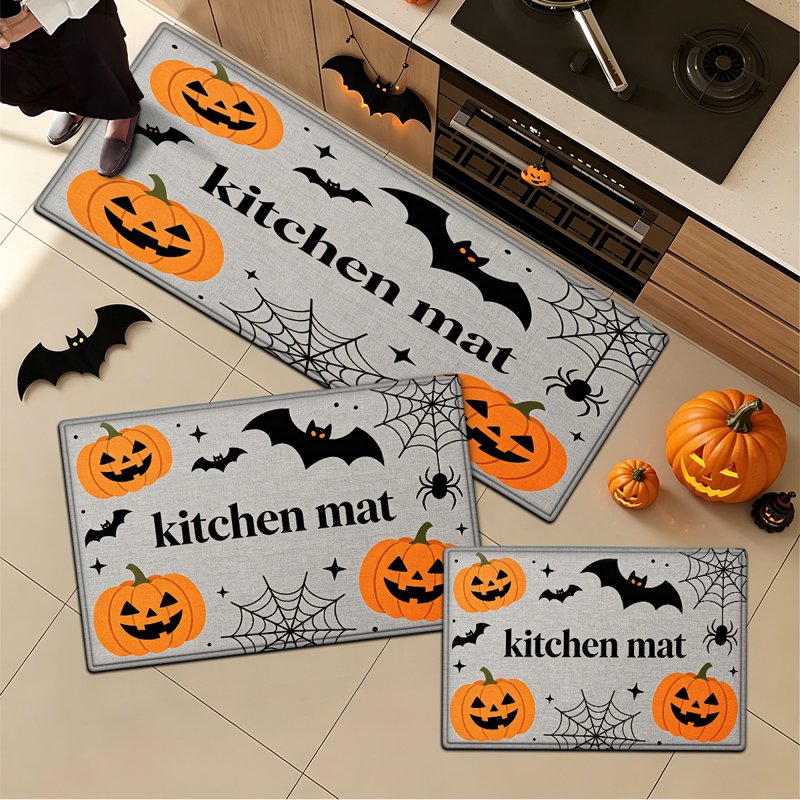 Halloween Pumpkin Lanterns 2Pcs - 15.7x23.6 and 17.7x47.2 Inches Non-Slip Flannel Mat Set