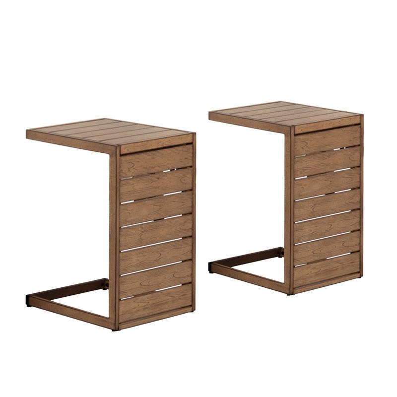 Set of 2 Hand-Painted Faux Wood Side Tables - Brown Finish