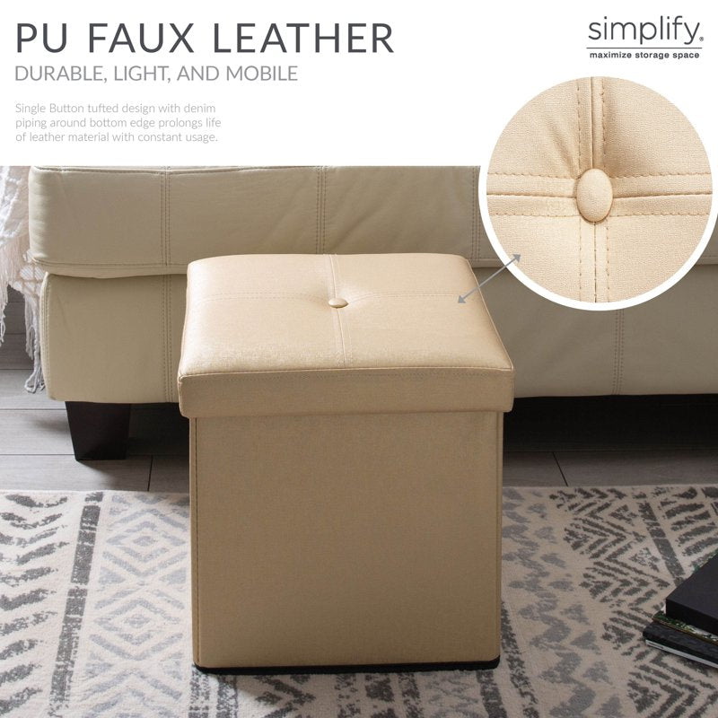 Faux Leather Folding Storage Ottoman Cube - Multiple Colors