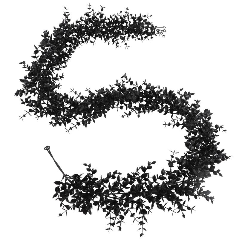 Black Halloween Garland - 6FT Faux Eucalyptus for Party Decor - Variation D