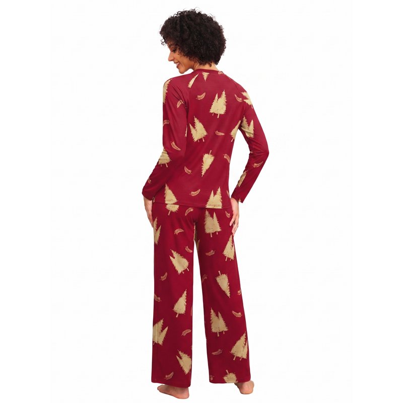 Christmas Red Pajama Set for Couples Women Men Soft Sleepwear with Pockets - L