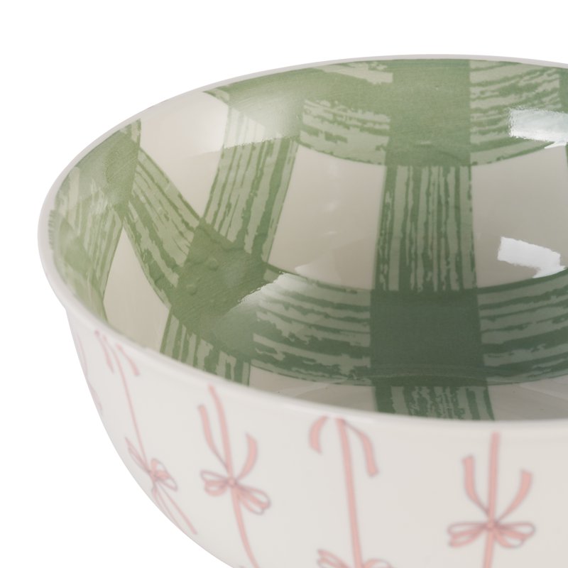 Ceramic Easter Serving Bowl with Bows and Checks - 9.06 Inch