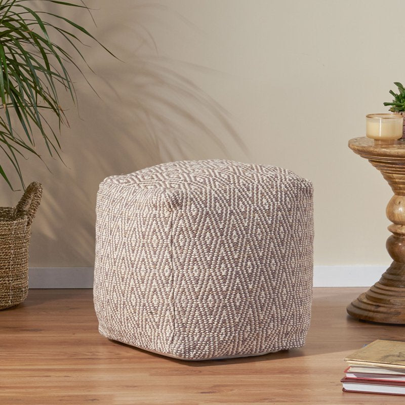 Cotton Cube Pouf - Handcrafted Boho Style, Gray Variation