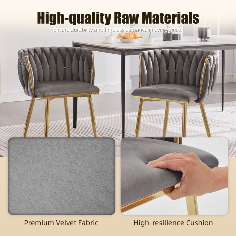 Velvet Dining Chairs Set of 6 with Metal Legs - Gray
