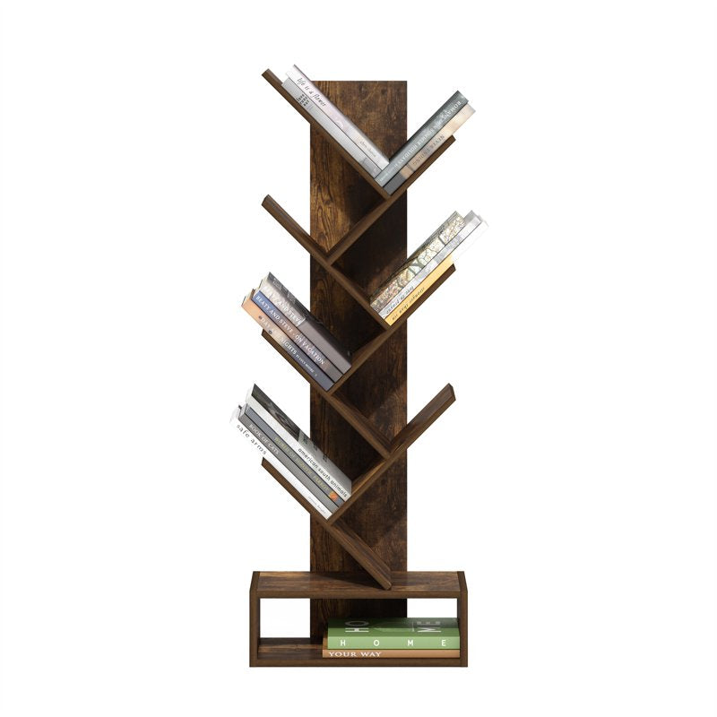 Tree Bookshelf - 7-Tier Floor Standing Bookcase with Amber Pine
