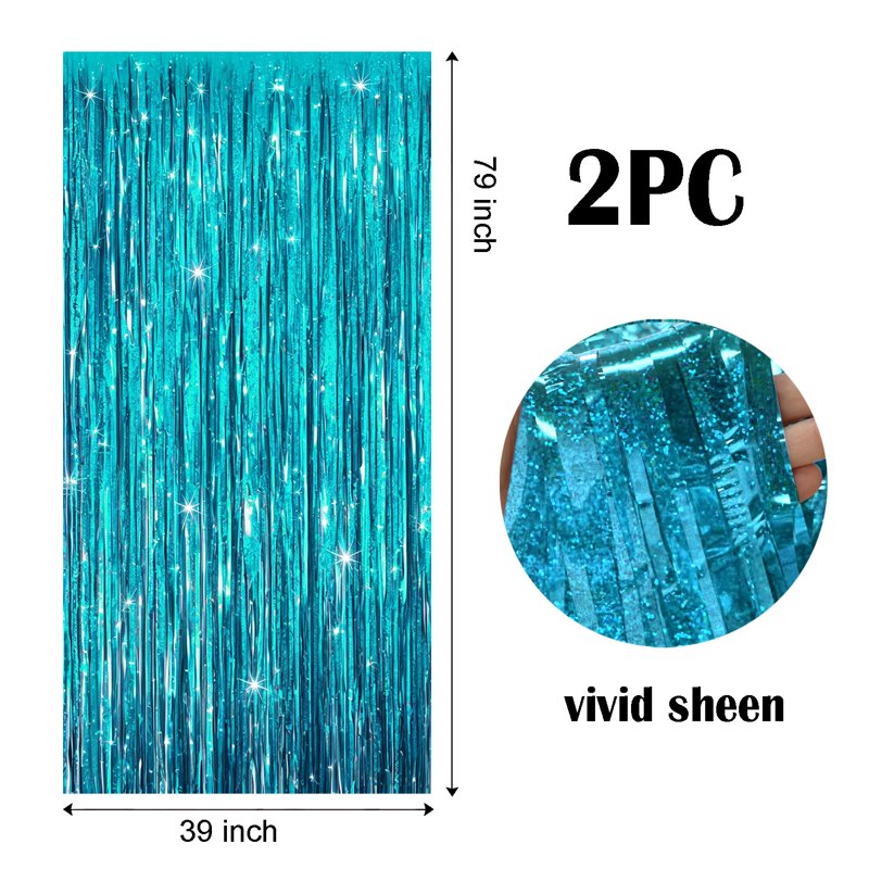 Blue Blinking Foil Fringe Curtain - 4-Pack Party Decorations for Events - Variation of 4, Blue 2