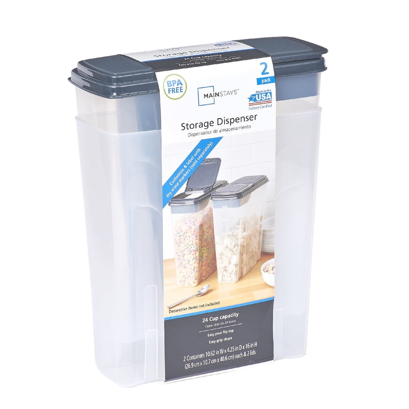 2-Pack Plastic Cereal Keepers - 24 Cup Storage Containers - 6 Pack