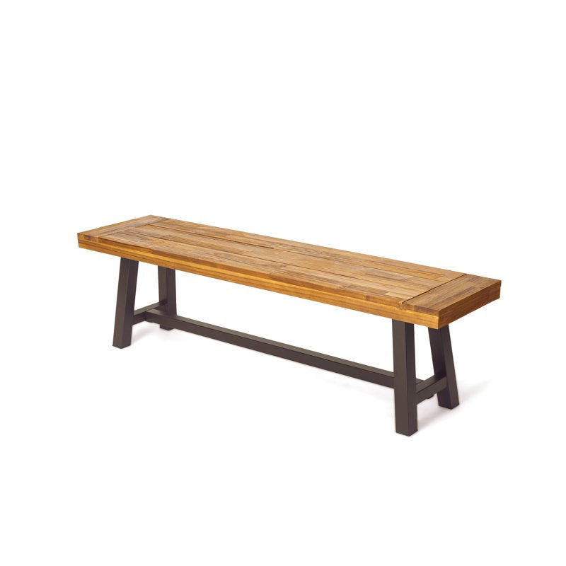 Outdoor Acacia Wood Bench - Sandblasted Finish/Rustic Metal