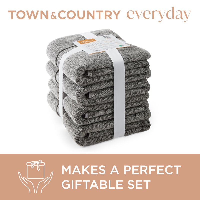 Gray Bath Towel Set - 4-Piece 30x58 Inch 100% Cotton Plush & Absorbent
