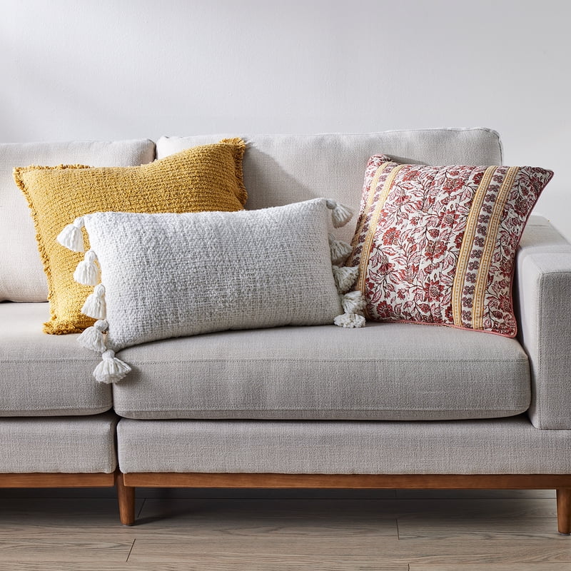 Yellow Decorative Throw Pillow - 22x22 inches, Geometric Textured Cover, Neutral Accent for Sofa or Bed - Sunny Style