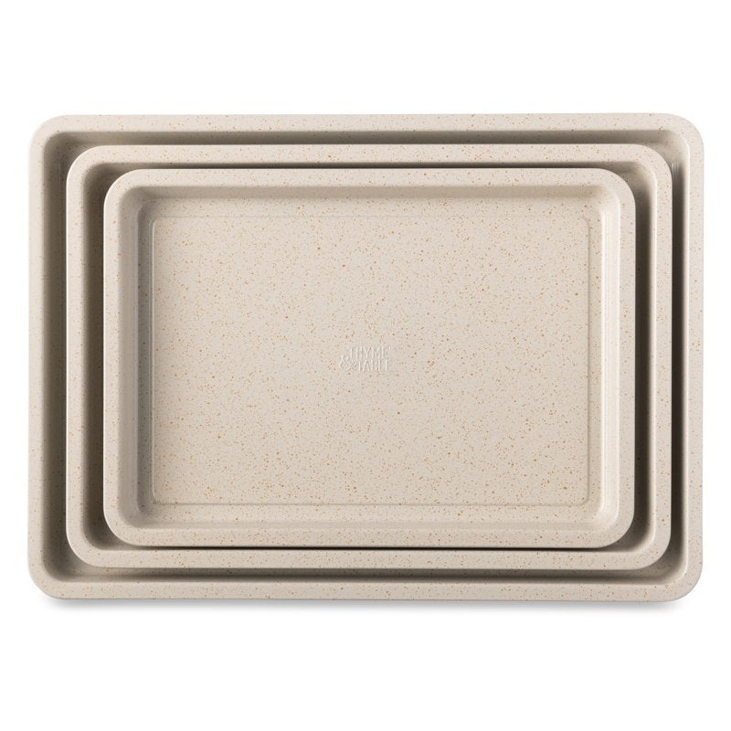 Non-Stick Rectangle Sheet Pan Set - Cream Speckle, 3 Sizes for Baking & Roasting