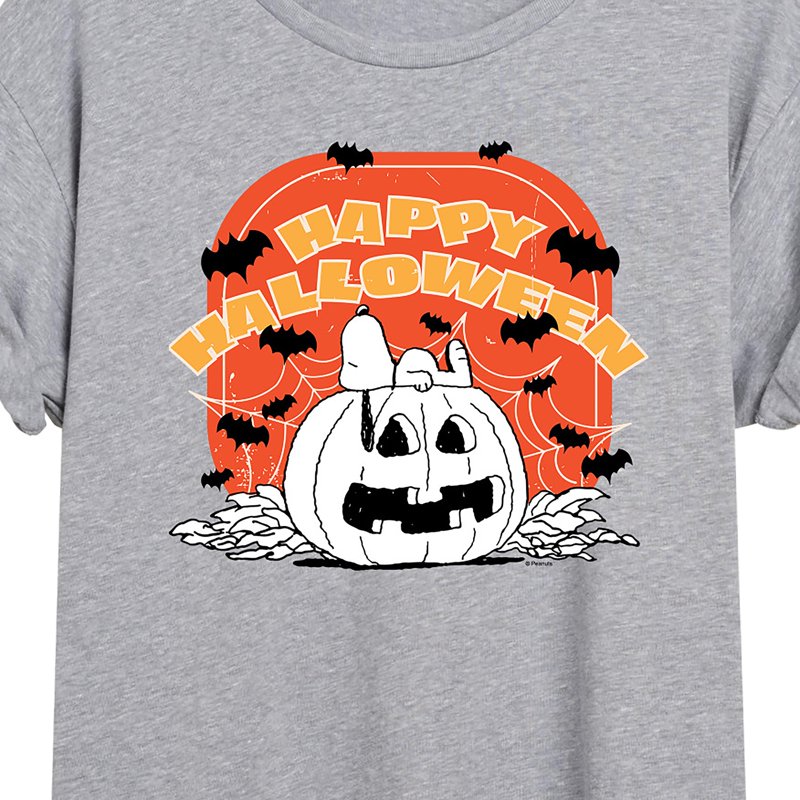Women's Oversized Halloween Peanuts T-Shirt Heather Grey XL - Retro Cartoon Fan Tee