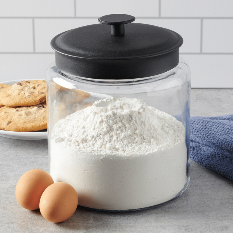 Glass Storage Jars with Black Metal Lids - 3 Piece Set