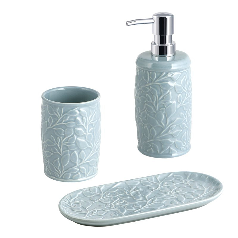 Blue Floral Ceramic Tray for Bathroom Countertop Organization