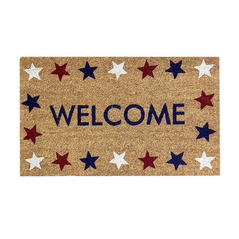 Patriotic Door Mat 4th of July Bow Flag Floor Doormat - Welcome Non Slip Indoor Outdoor 20x30in