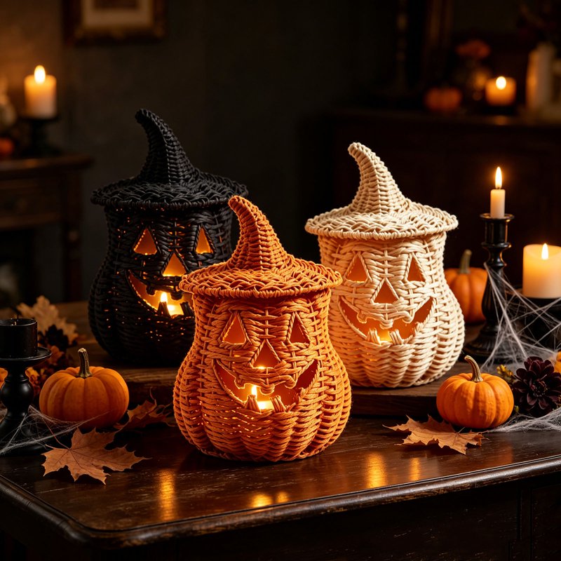 Halloween Artificial Seaweed and Pumpkin Decor - Beige, 11 Inch - Festive Home Party Centerpiece
