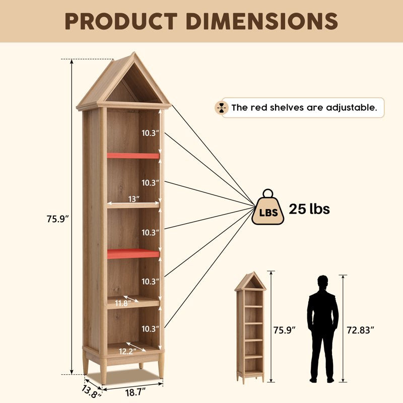 Tall Bathroom Cabinet - 75.9 Inch Freestanding Wooden Storage with Adjustable Shelves - Engineered Wood, Natural Finish